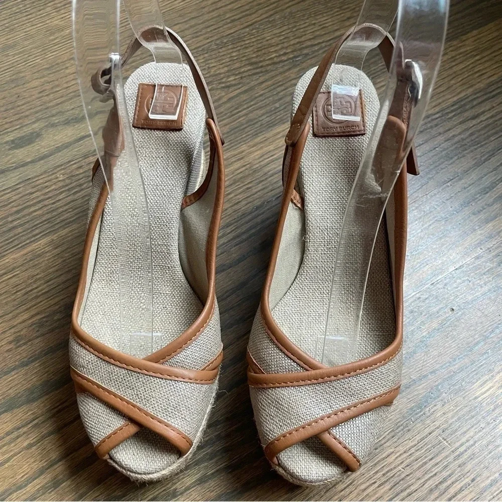 Tory Burch Majorca Peep-Toe Wedge, Royal Tan 36